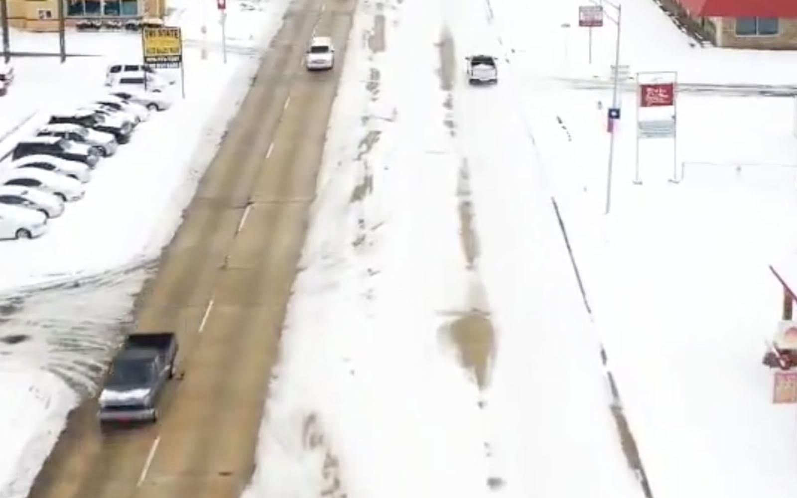 On the left is the Arkansas side of Texarkana; on the right is the unplowed Texas side. Taken from Charles Peek's drone footage on Twitter