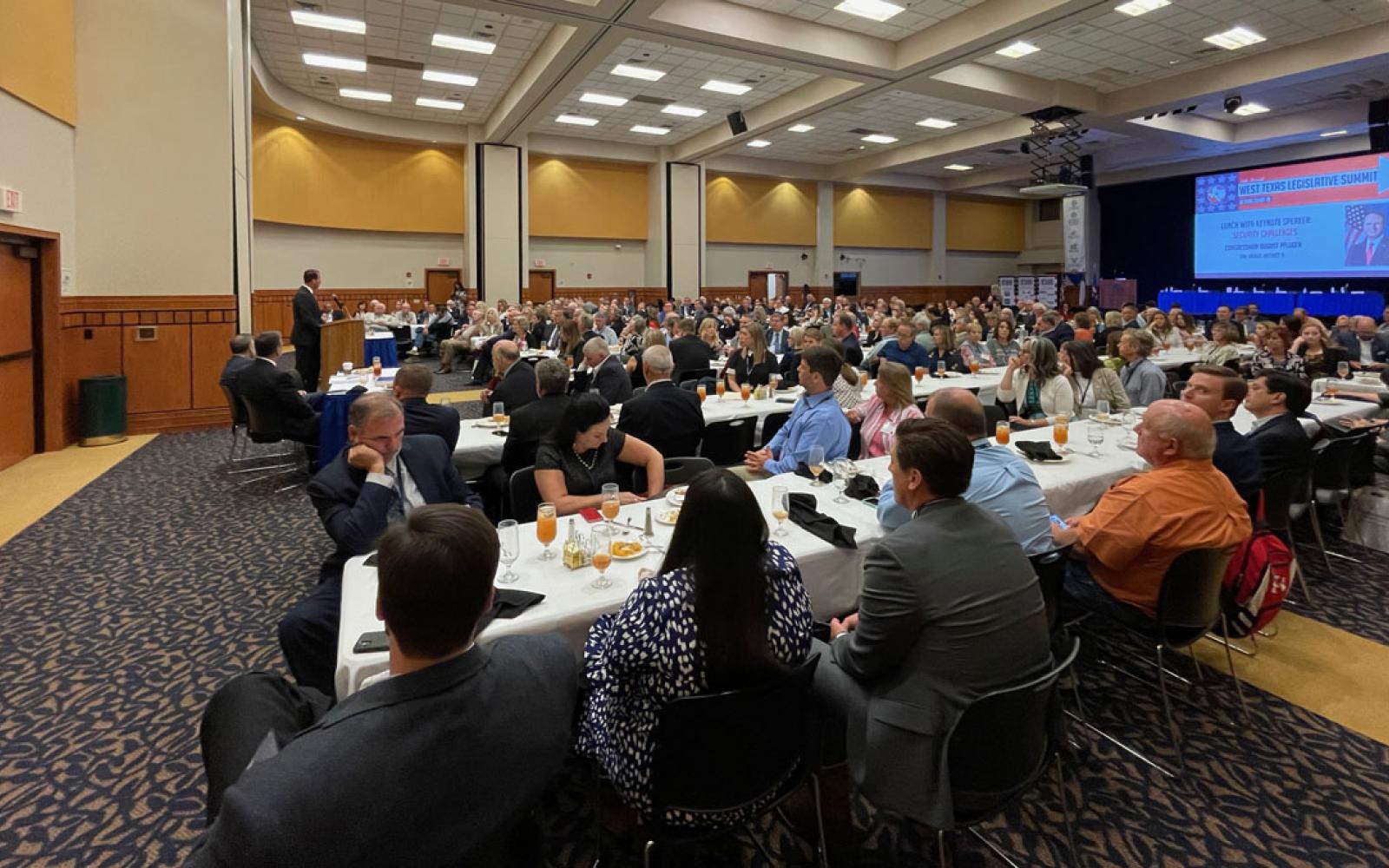 Congressman August Pfluger speaks during the luncheon at the West Texas Legislative Summit on August 4, 2021