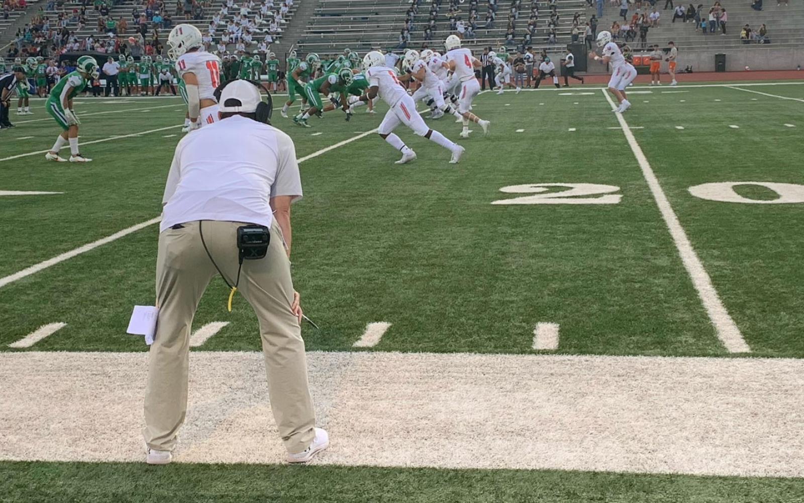 San Angelo Central Head Coach Kevin Crane focuses on the play underway against El Paso Montwood on Sept. 3, 2021 in El Paso.