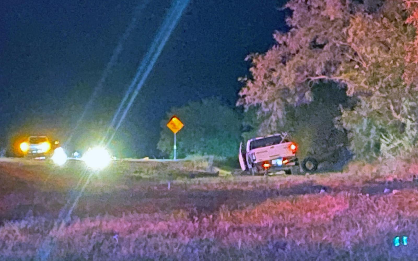 A crashed white pickup observed in the barrow ditch at the crash on US 67 South near 12-mile bridge on July 17, 2022
