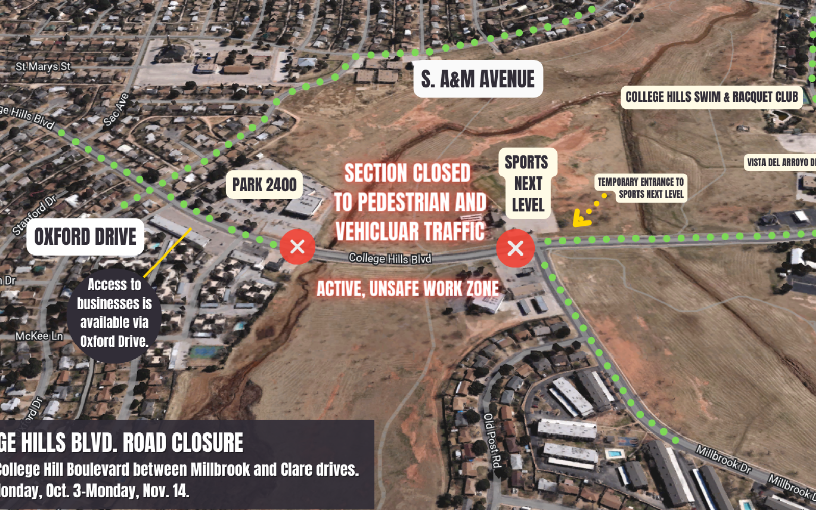 College Hills Street Closure Map 10.7.22 (Contributed/COSA)