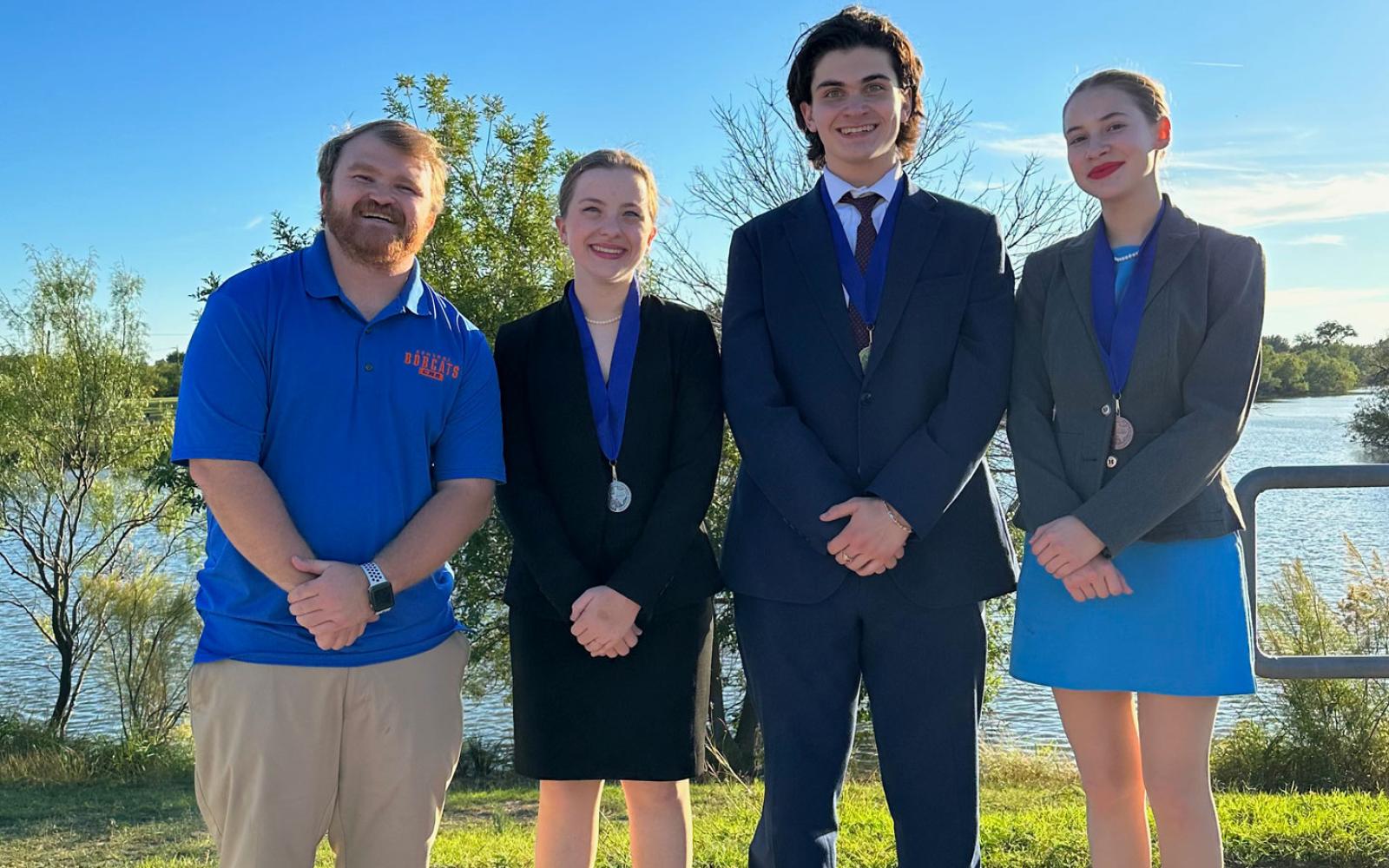 (L-R) San Angelo Central Debate Coach Cody Evers, 2023  UIL regional winners Annabeth Dusek, Jack McLaughlin, and Bell Royer. The trio will advance to state in UIL Congress Debate to the held in January 2023. 