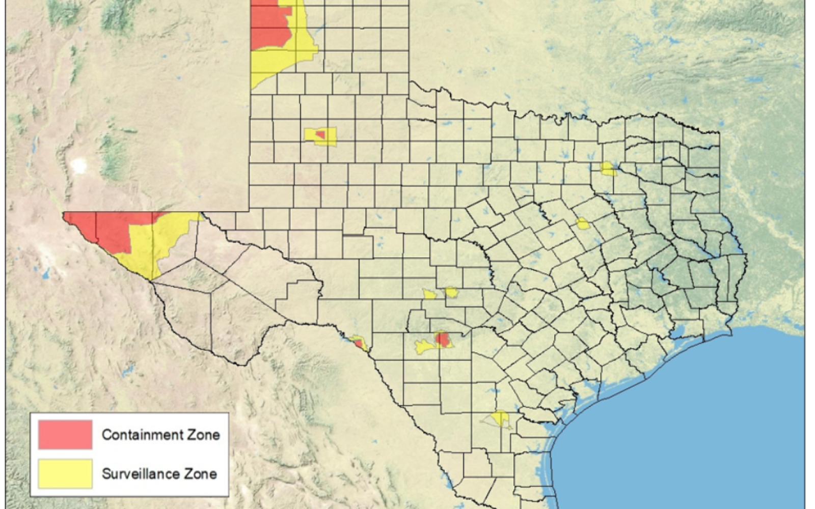 Texas Counties with CWD Dec.2022 (Courtesy/TPWD)