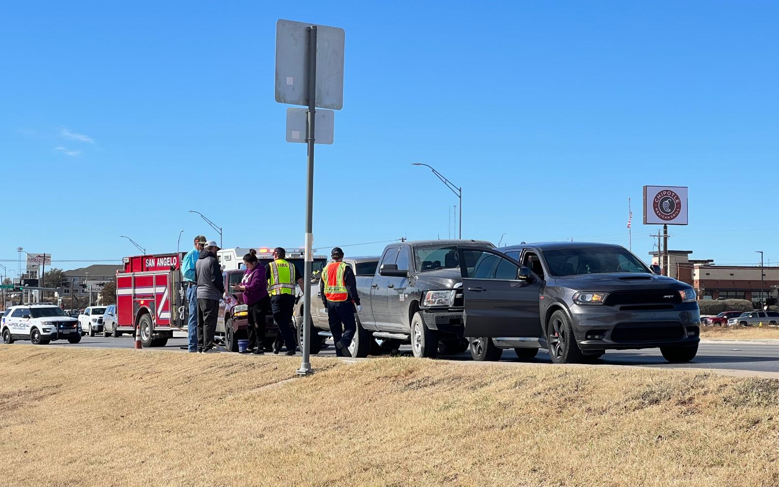 3 Large Pickups Ram the Rear of a Dodge Durango and Snarl Traffic