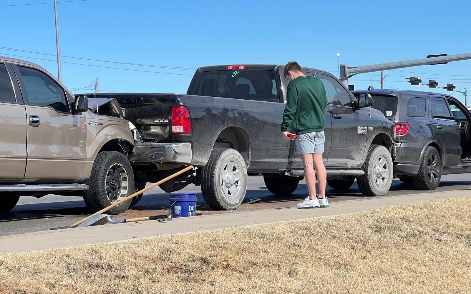 3 Large Pickups Ram the Rear of a Dodge Durango and Snarl Traffic