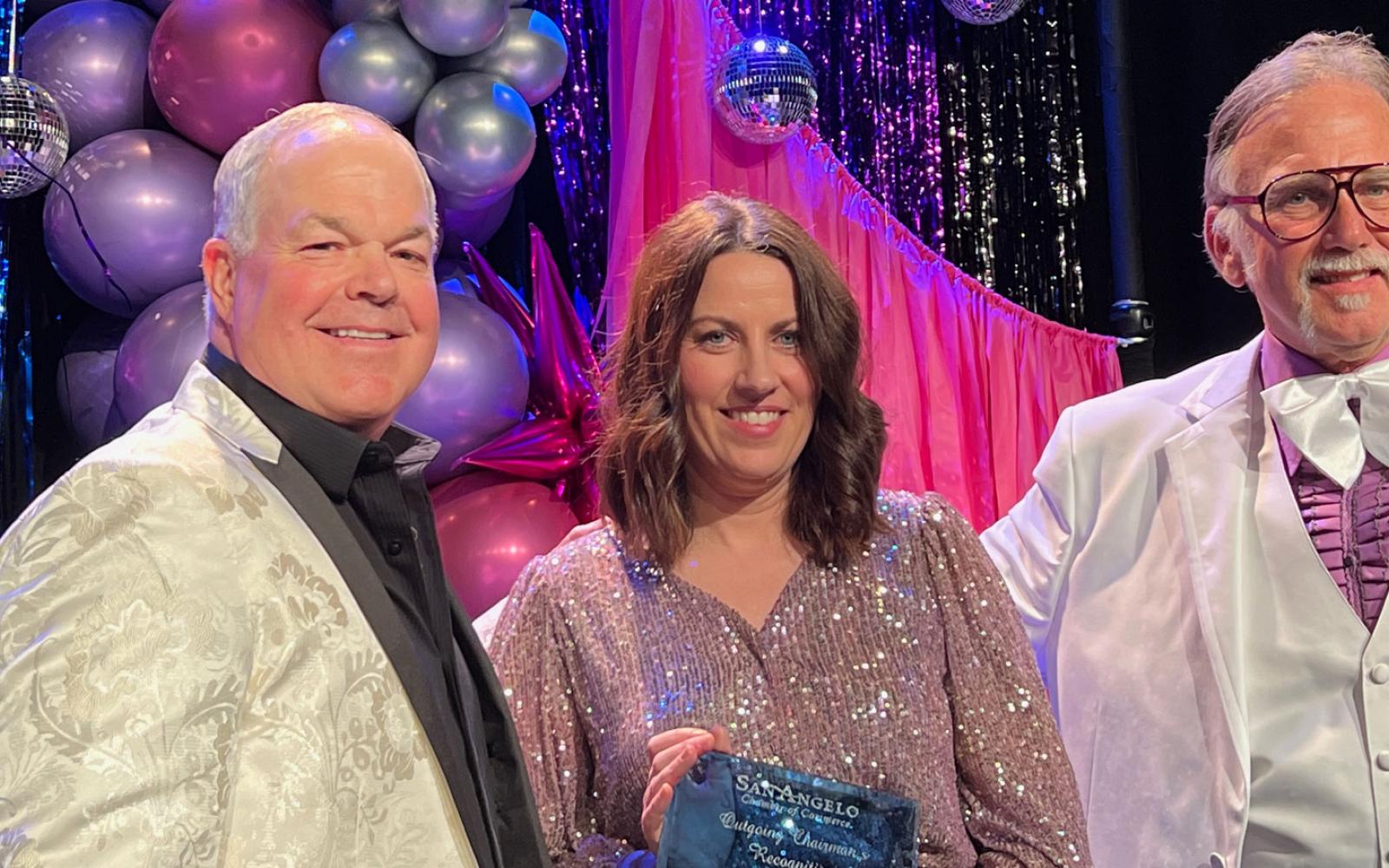 Incoming Chamber Board Chairman Randy Brooks, outgoing Board Chair Janet Karcher, and San Angelo Chamber President Walt Koenig.