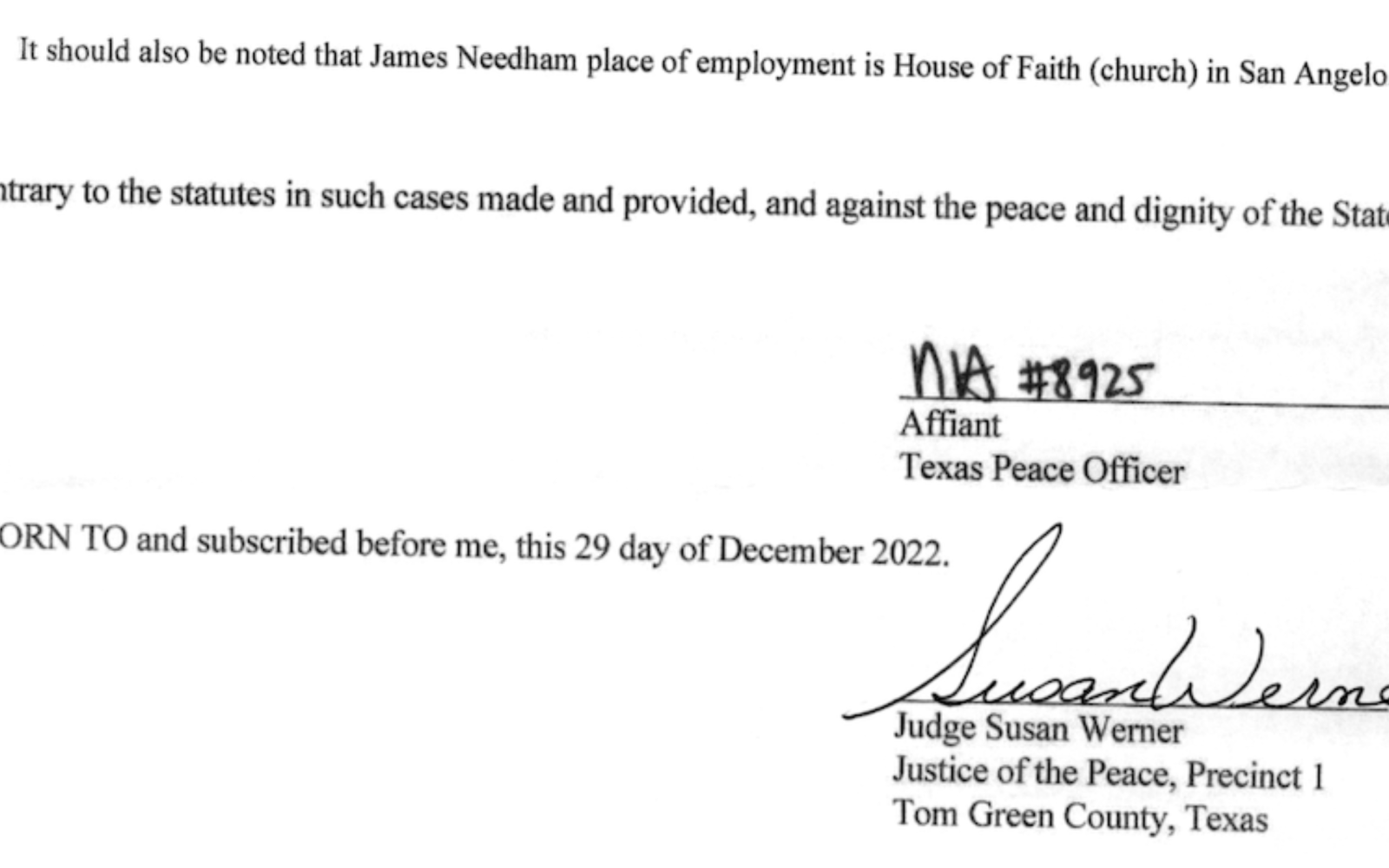 James Needham Arrest Affidavit