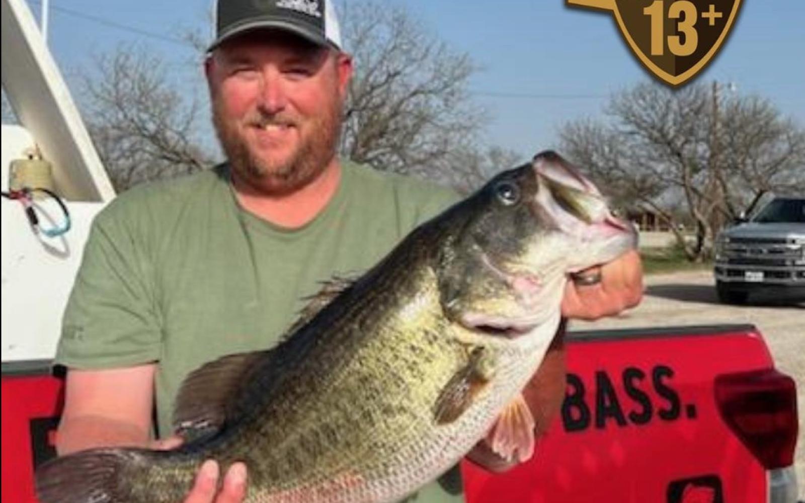 Kevin Winchester 13.08 lb O.H.Ivie ShareLunker Bass Courtesy/TPWD)