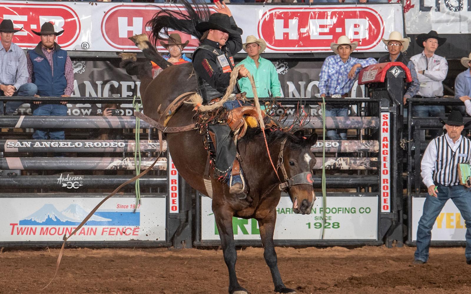 Wyatt Casper on his 86-point ride in bronc riding at the 5th performance of the 2023 San Angelo Rodeo