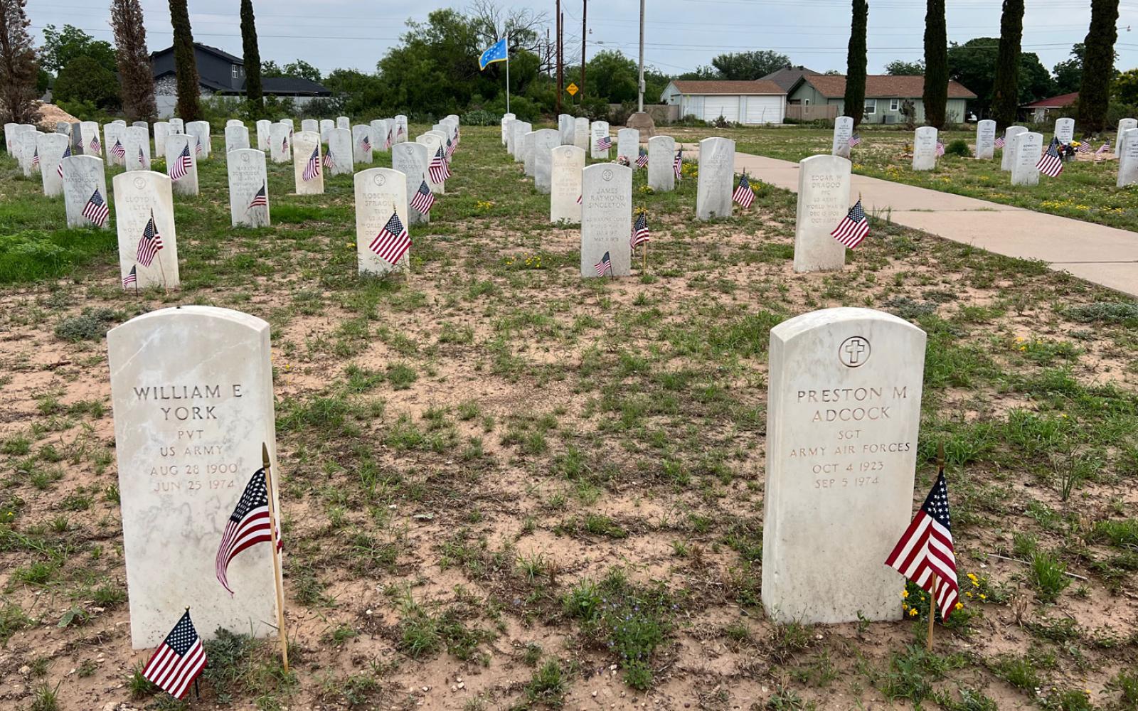 Veterans' graves at Belvedere Cemetery on Arden Road in San Angelo on May 27, 2023.