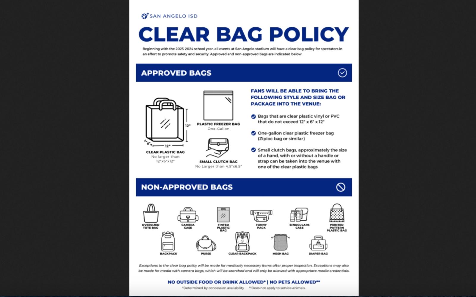 San Angelo ISD Clear Bag Policy (Courtesy/SAISD)