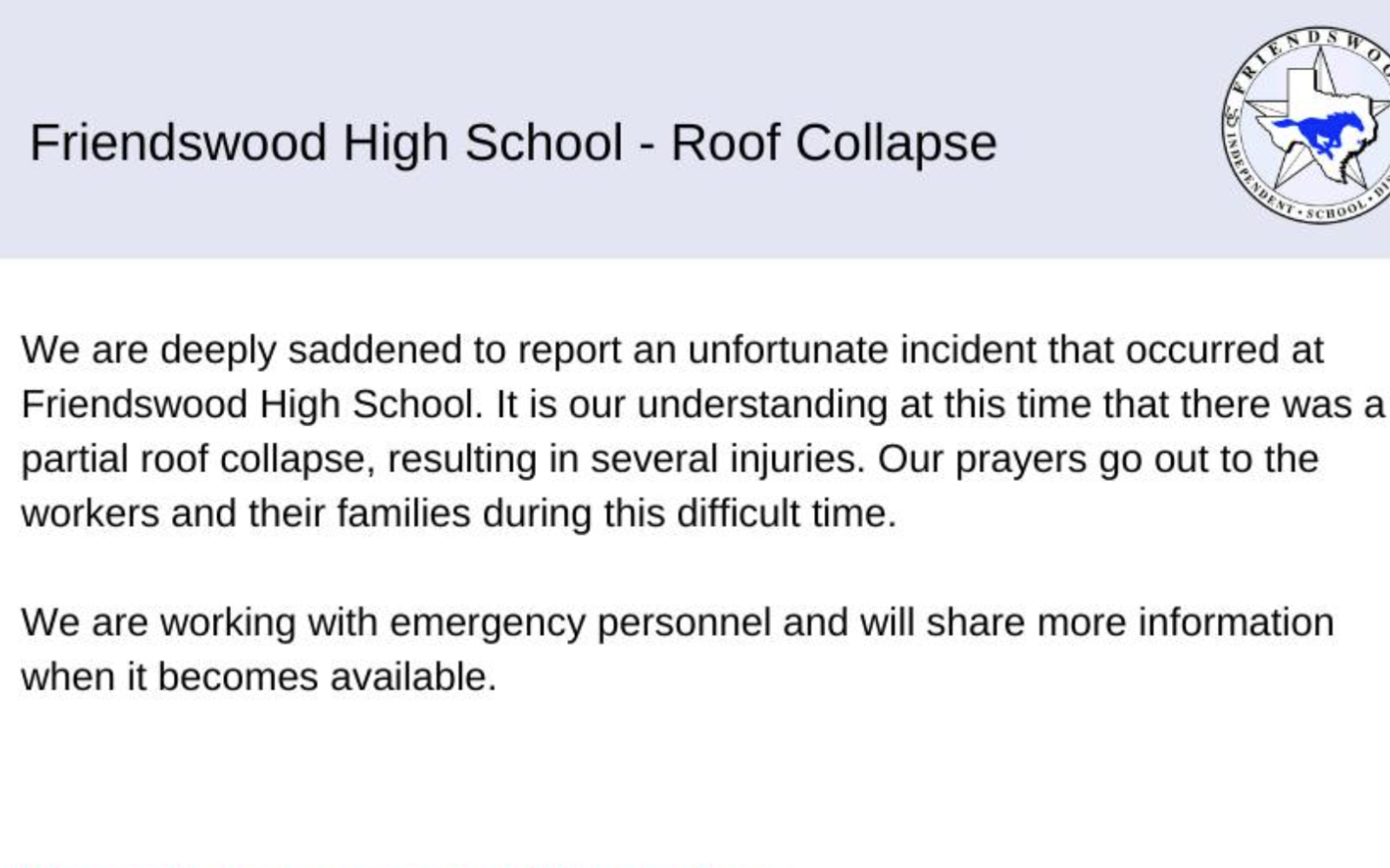 Statement from Friendswood ISD