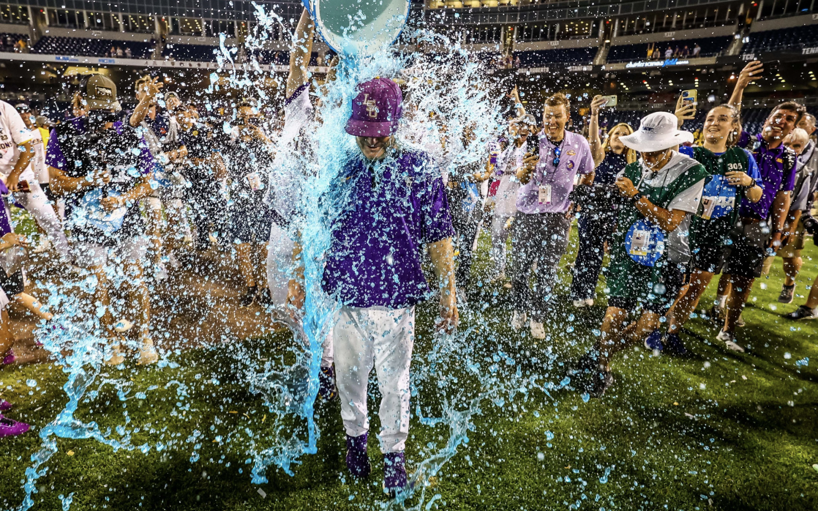 Gatorade bath for Coach Jay Johnson
