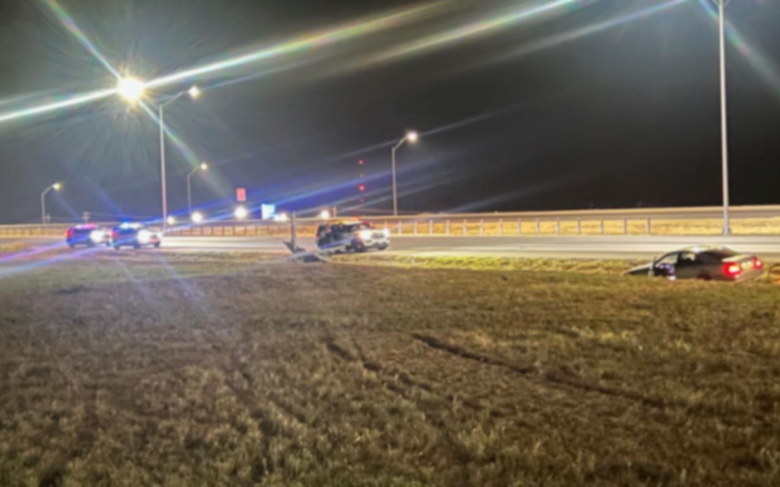 A wide view of the crash scene that is near the Academy and Steak Express on the south side of the Houston Harte. 