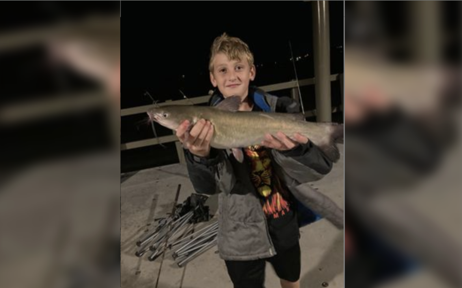 Ryan Calder, 11, and his catch from the new pier at Lake Nasworthy