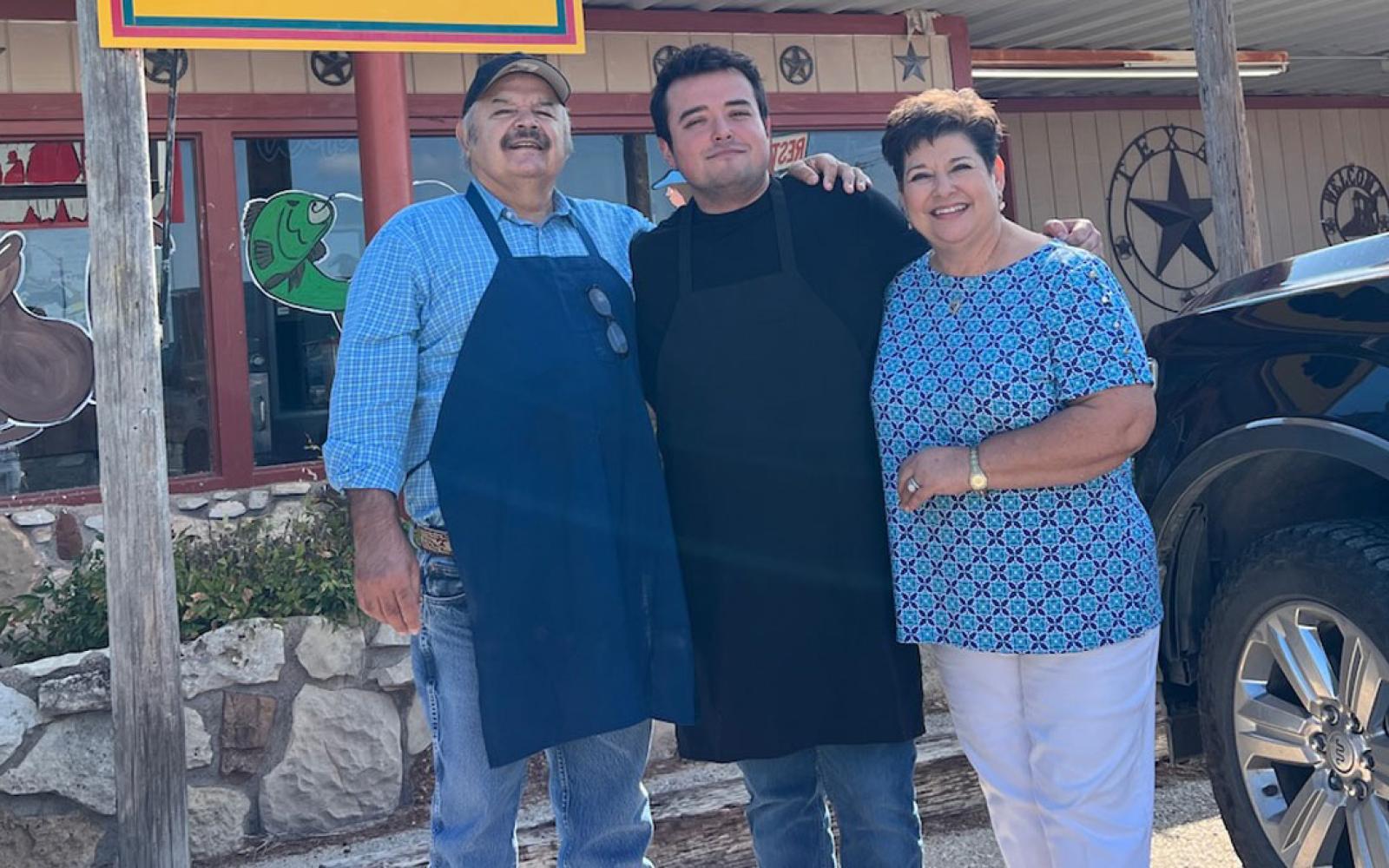 Joe Jr., grandson Adiran, and Rosa Rivero of Pepe's Diner in Grape Creek, Texas