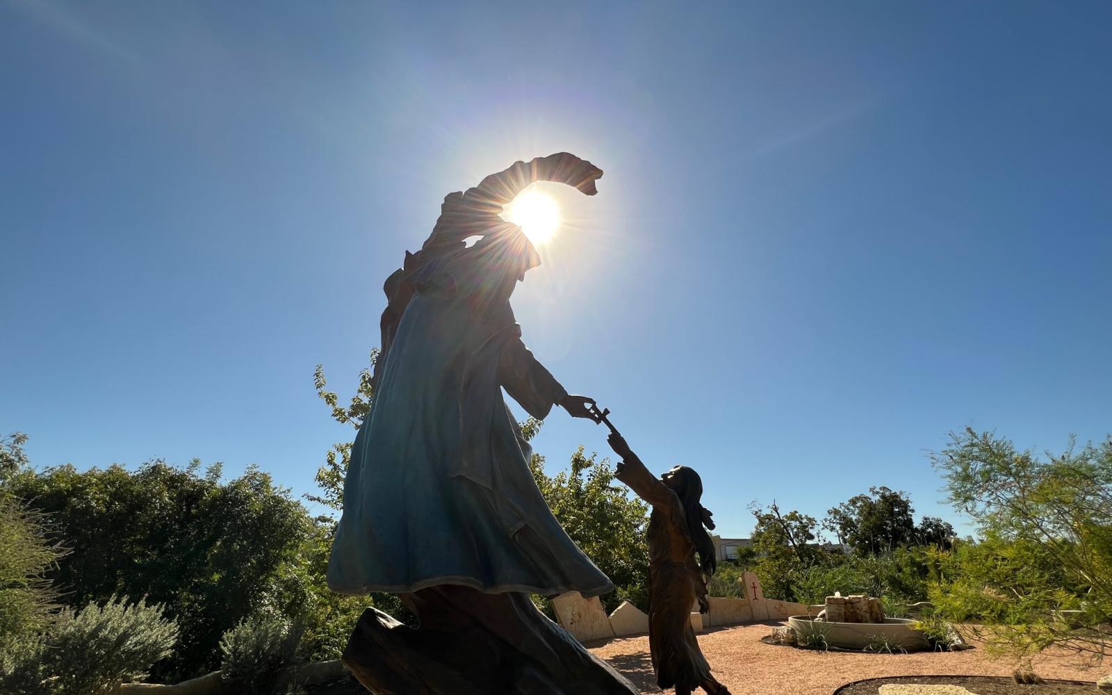 Lady in Blue Bronze Statue on the Concho River San Angelo During Eclipse 14oct23 (LIVE! photo Yantis Green)