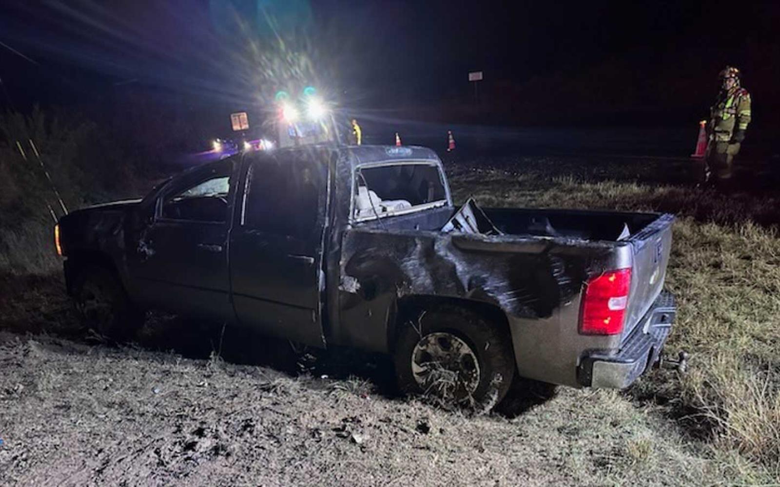Pickup Truck Wipes Out on a Wet FM 2288
