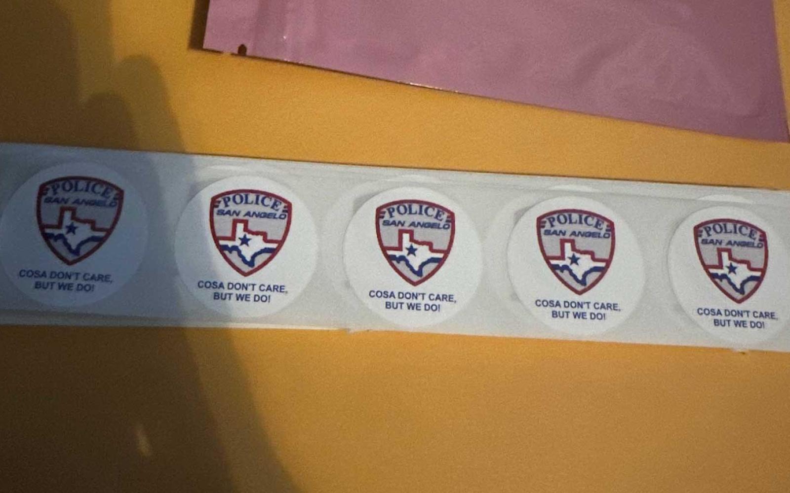 Condon said he made the stickers used to seal each and every hamburger with the slogan shown here.