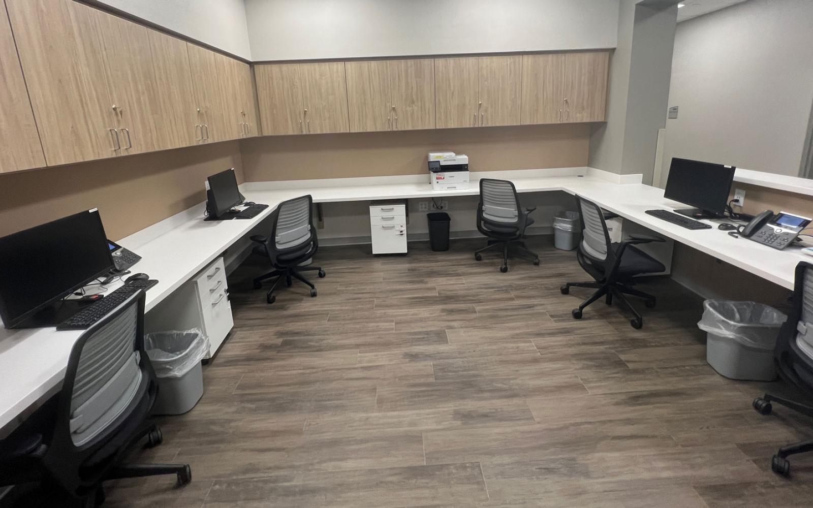 Extra workstations ready for expansion at the Shannon Cancer Center.