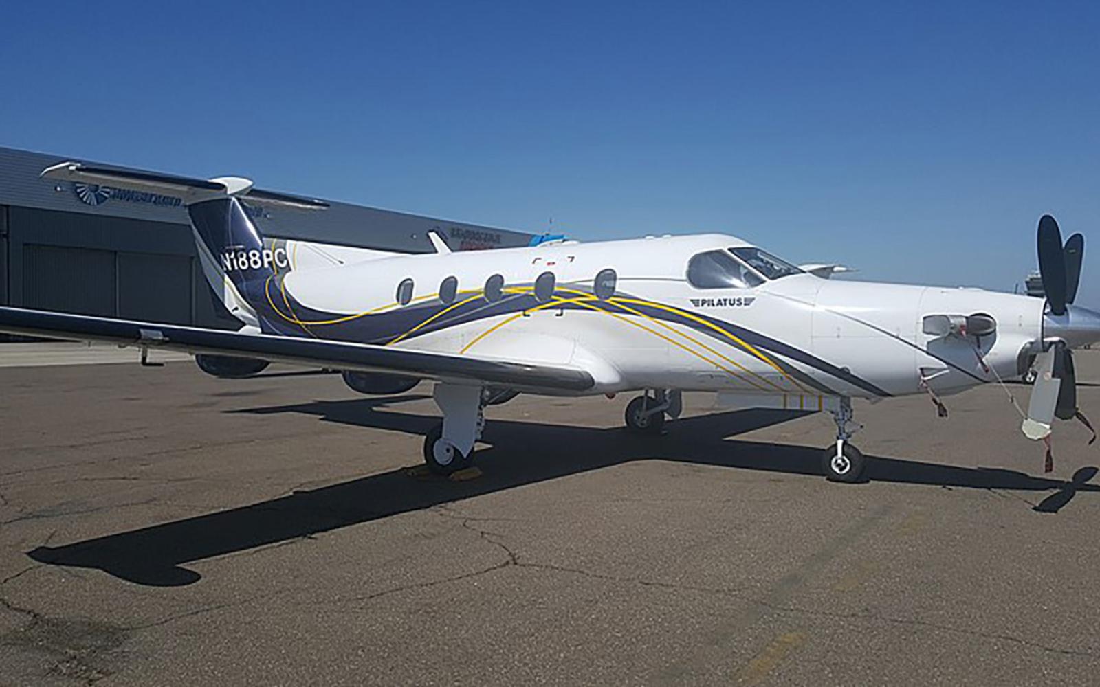 The Pilatus PC-12/NG N188PC by Don Ramey Logan from Wikimedia Commons by Don Ramey Logan, CC-BY-SA 3.0. This photo was taken on Sept 21, 2019.