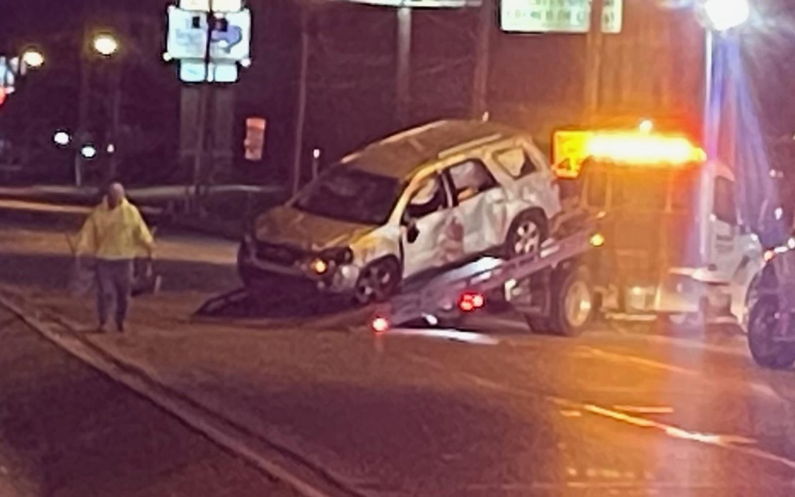 A three-vehicle crash shut down the intersection of the Loop 306 service road and Southwest Blvd. and one of the vehicles is a mystery.