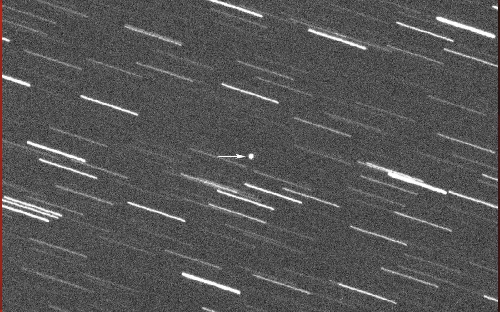 This image shows a single 180-second exposure of the asteroid that is approaching Earth and will pass within 1.7m of the planet on Friday