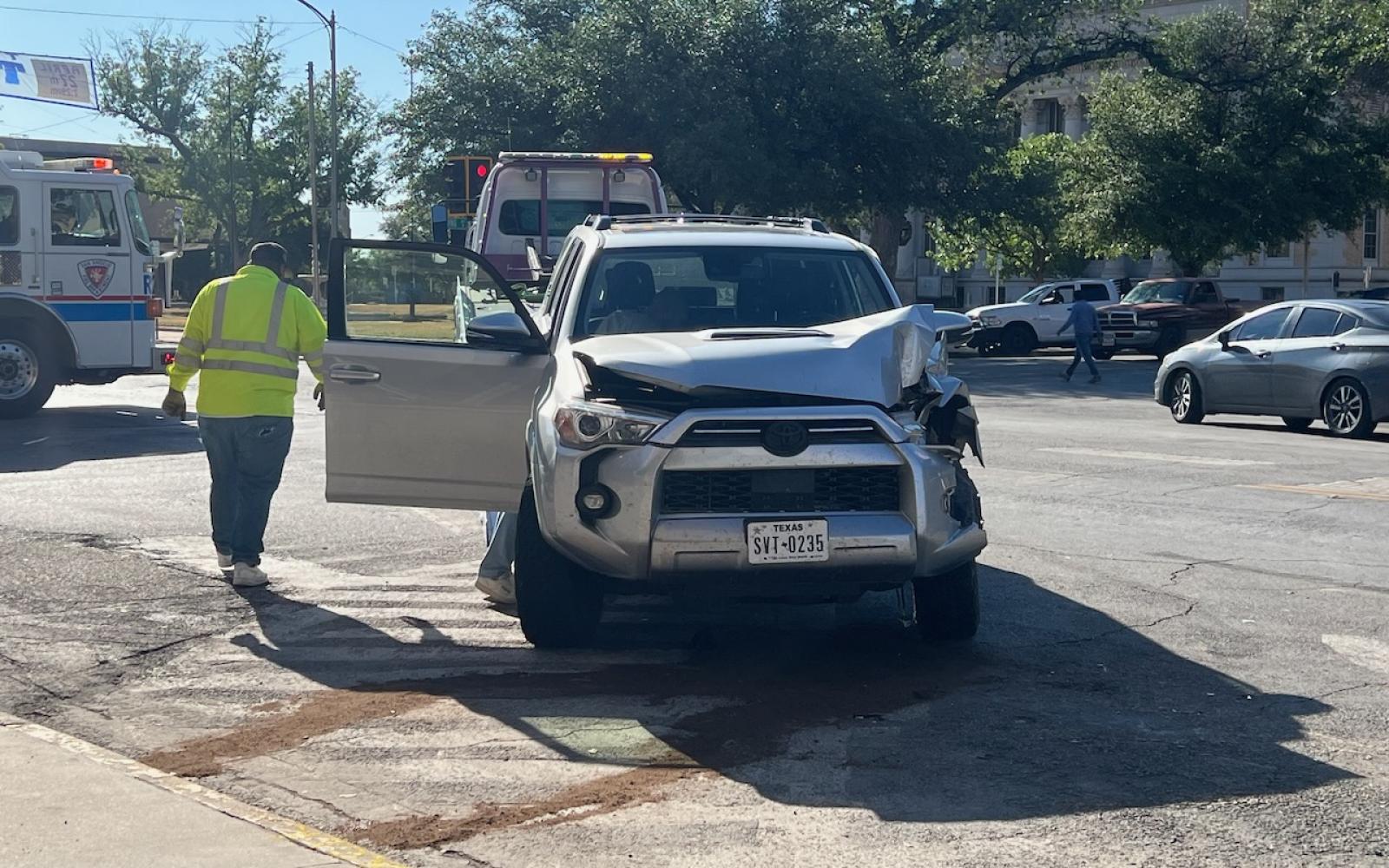 Toyota destroyed in front of library