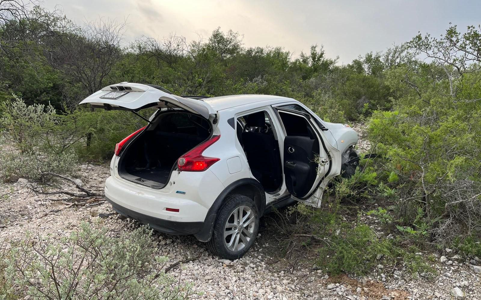 The getaway car that crashed when in pursuit of Texas DPS. The care was carrying a driver and five smuggled illegal aliens. 