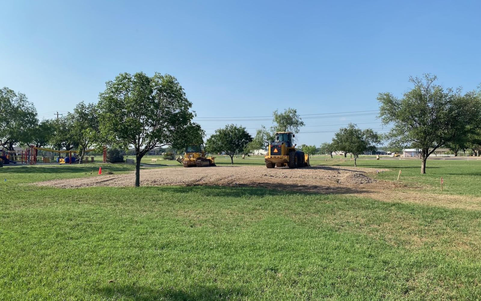 Heavy equipment in place to begin the Splash Pad construction at Unidad Park on May 26, 2024.