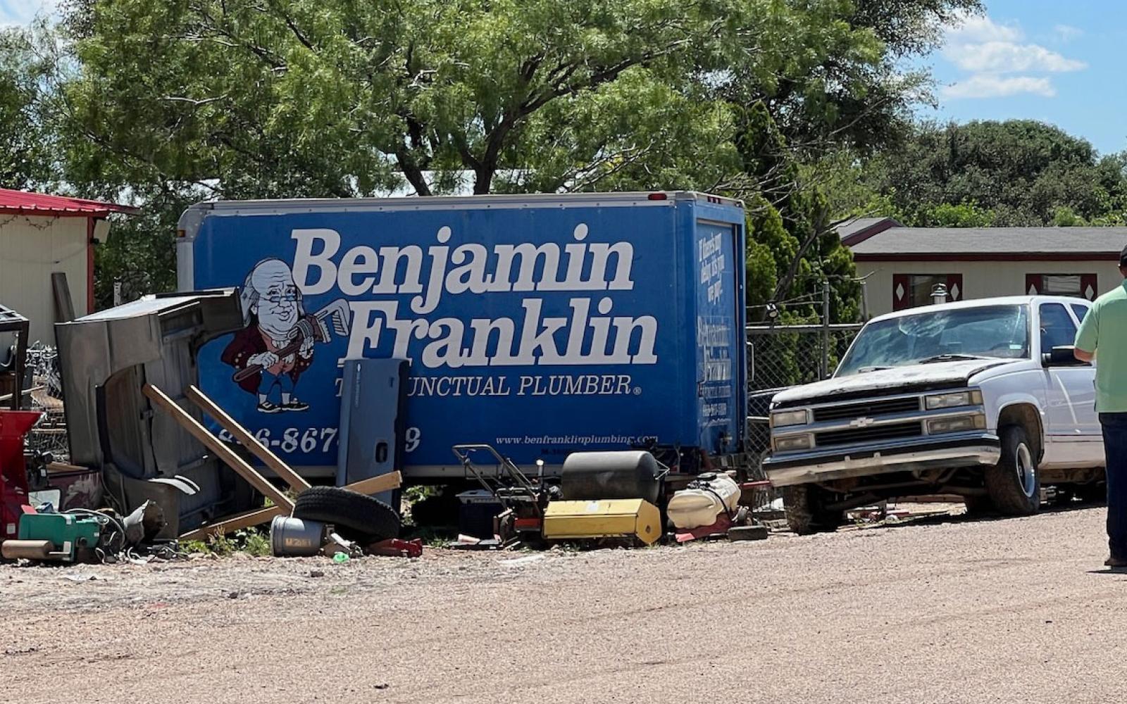 The house in the standoff is behind the Benjamin Franklin truck. Sheriff's deputies would not allow us any closer to the crime scene.
