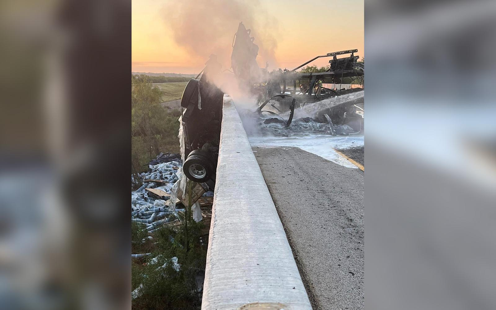 Fiery crash of an 18-wheeler in the eastbound lanes of I-10 on June 13, 2024.