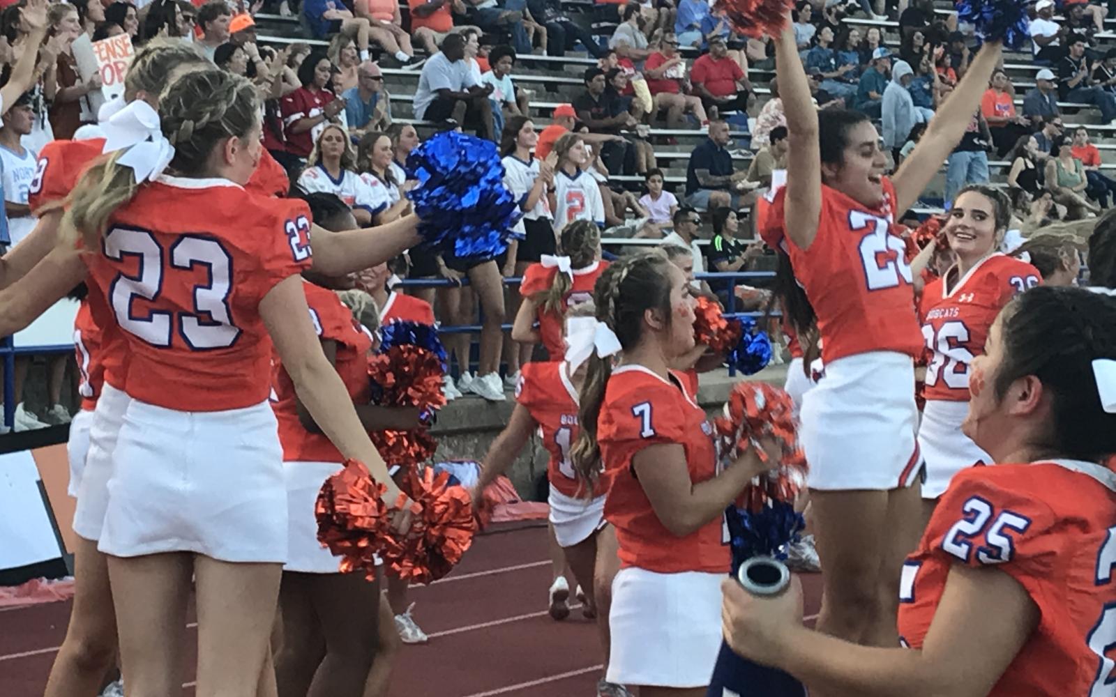 Central's cheerleaders celebrate after a touchdown against Belton on Friday, Sept. 20, 2024, at San Angelo Stadium.