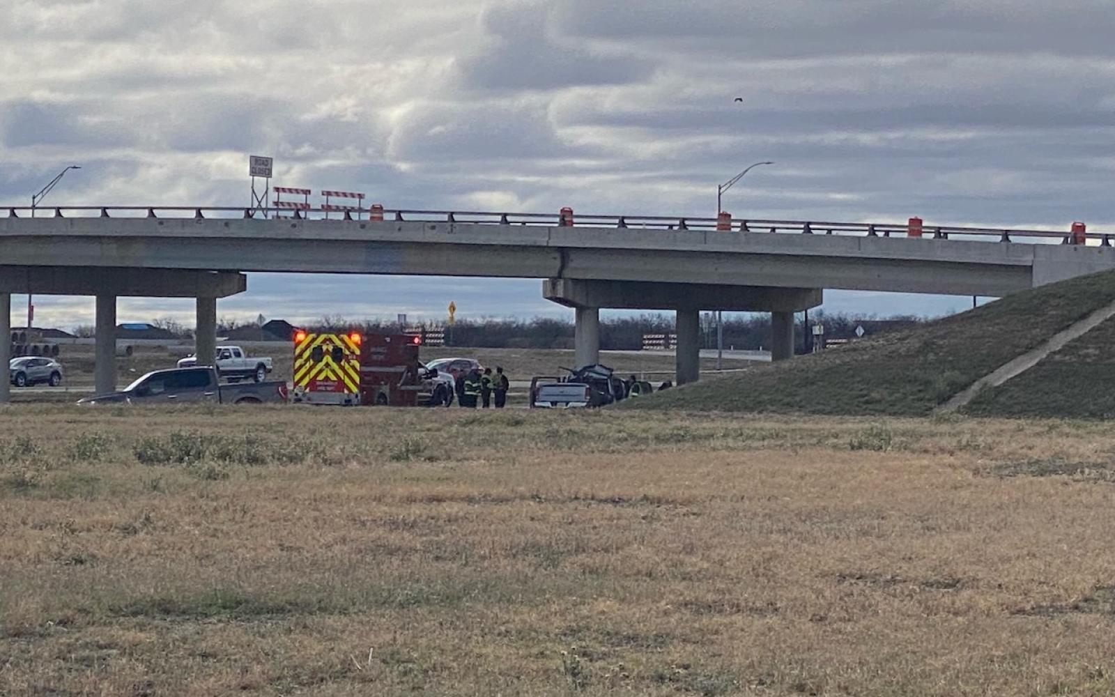Pickup Slams into Highway Bridge Pillar