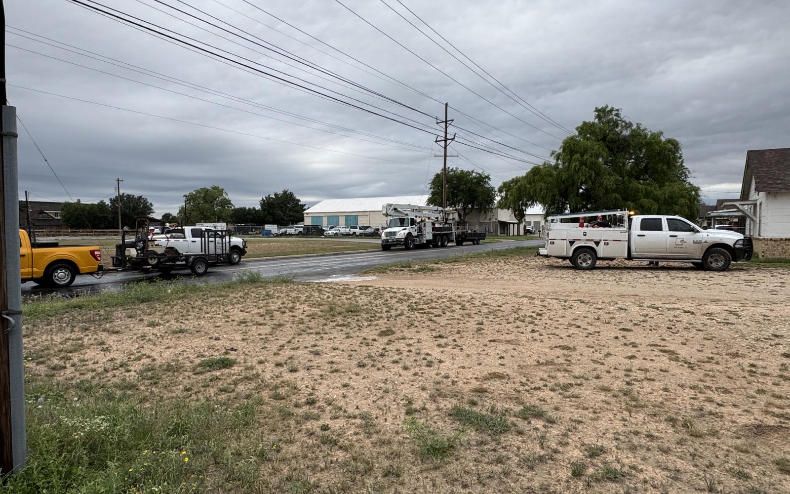 AEP crews setup along Rust street