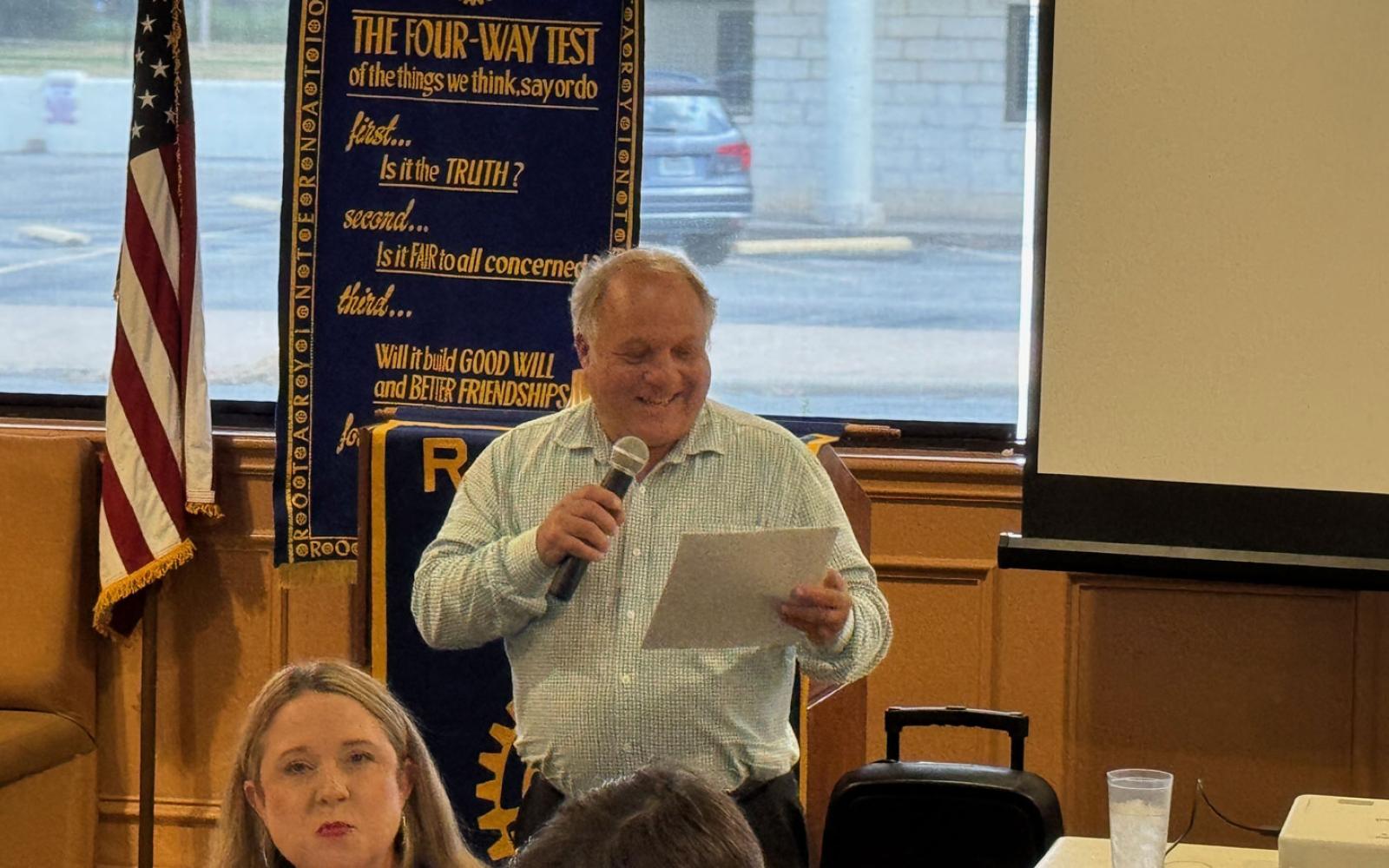 Carl White, City Parks and Rec Director, addresses the San Angelo Rotary Club on Aug. 22, 2025. 
