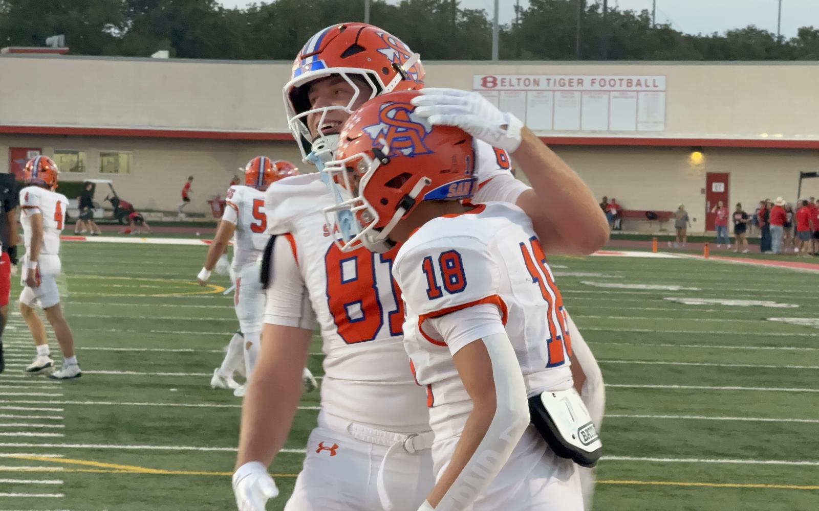 The Central Bobcats celebrate a touchdown against Belton.