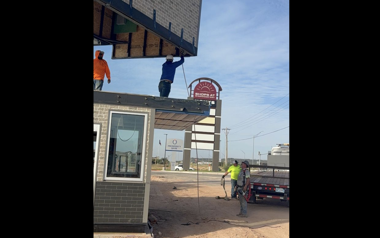 The newest 7 Brew in San Angelo is weeks away from opening after construction crews placed the drive-thru coffee stand on the ground Wednesday.