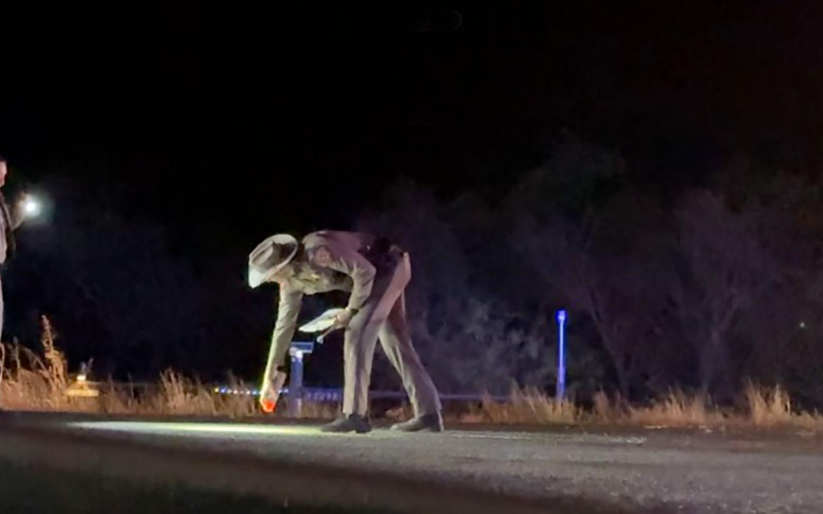 Orange spray paint was used to mark the various points of the crash on US 277 at Reece Rd. on Dec. 9, 2025. 