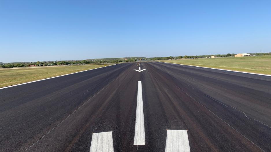 Looking south on runway 18 at San Angelo's Mathis Field after sealcoating project was nearly completed on Oct. 15, 2020. (Contributed/Jeremy Valgardson) Looking south on runway 18 at San Angelo's Mathis Field after sealcoating project was nearly completed on Oct. 15, 2020. (Contributed/Jeremy Valgardson)