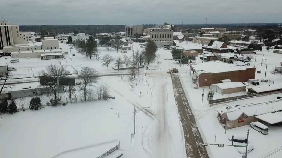 This drone photo was taken 2 days later 2 miles up State Line from where Peek filmed the infamous Feb. 16 video. The Arkansas road-grader repurposed as a snow plow was just arriving. On this section of the road, Arkansas was late plowing. This drone photo was taken 2 days later 2 miles up State Line from where Peek filmed the infamous Feb. 16 video. The Arkansas road-grader repurposed as a snow plow was just arriving. On this section of the road, Arkansas was late plowing.