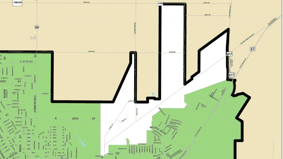 Closeup of the map focused on the white area, where the water in San Angelo is not safe to drink Closeup of the map focused on the white area, where the water in San Angelo is not safe to drink