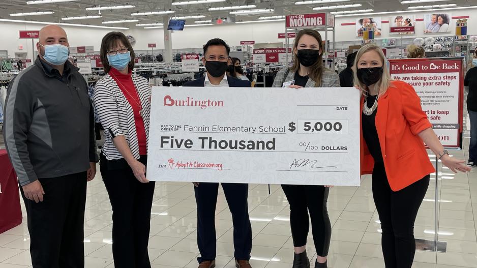 Burlington San Angelo Store presentation of $5,000 check to Fannin Elementary School on March 19, 2021. Burlington San Angelo Store presentation of $5,000 check to Fannin Elementary School on March 19, 2021.