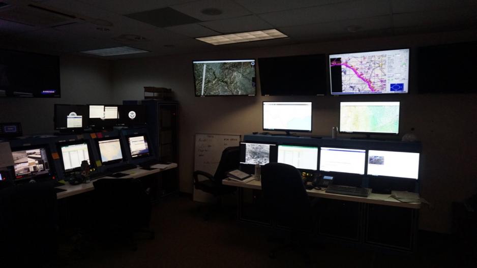 Inside the command post for the drone operations in San Angelo. Inside the command post for the drone operations in San Angelo.
