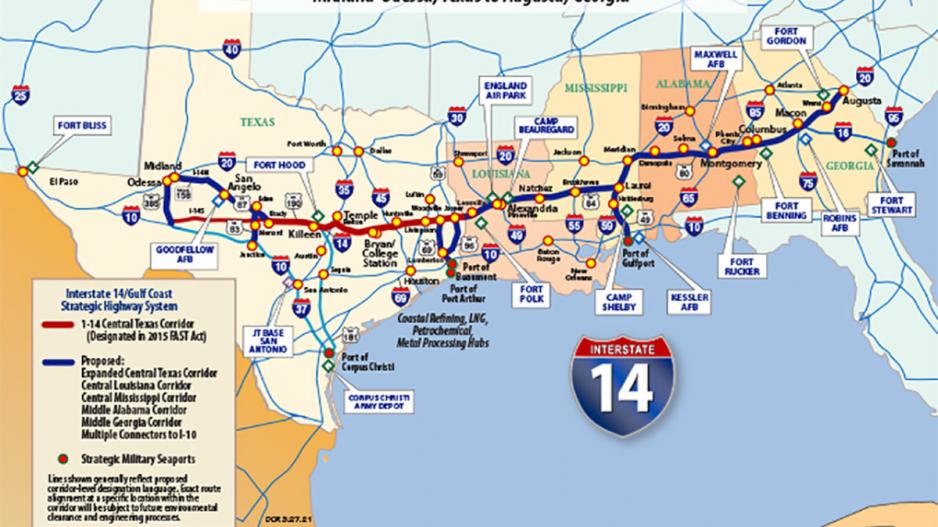 Interstate 14 routing through five U.S. states and it will route through San Angelo Interstate 14 routing through five U.S. states and it will route through San Angelo