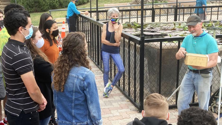 Artist Shawn Cornell speaking to San Angelo ISD students at the International Water Lily Ponds during the 2020 En Plein Air Artist Shawn Cornell speaking to San Angelo ISD students at the International Water Lily Ponds during the 2020 En Plein Air
