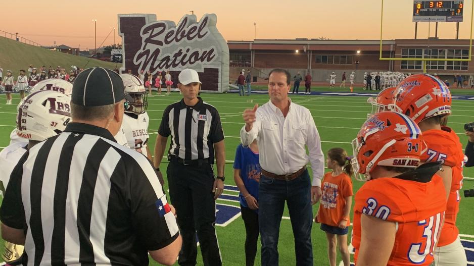Congressman August Pfluger conducts the coin toss at the San Angelo Central vs. Midland Legacy Rebels on Oct. 29, 2021 Congressman August Pfluger conducts the coin toss at the San Angelo Central vs. Midland Legacy Rebels on Oct. 29, 2021