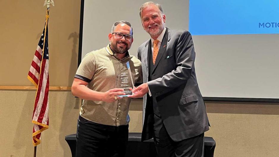 Manny Diaz accepts the 2021 Diversity Communicator of the Year award from San Angelo Chamber of Commerce President Walt Koenig. Manny Diaz accepts the 2021 Diversity Communicator of the Year award from San Angelo Chamber of Commerce President Walt Koenig.