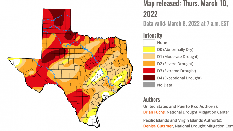 March 2022 Texas Drought Monitor (Contributed/NWS) March 2022 Texas Drought Monitor (Contributed/NWS)