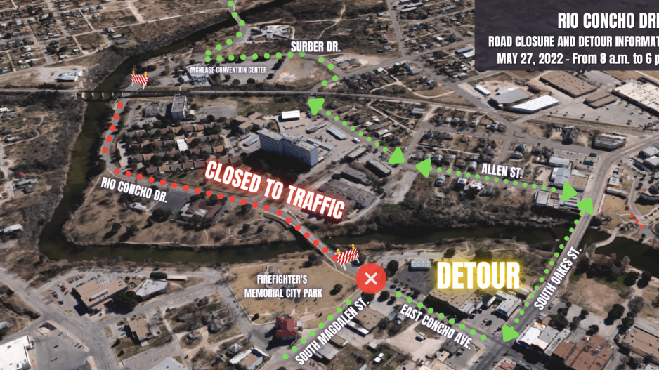 Rio Concho Drive Closed Friday May 27 (Contributed/COSA) Rio Concho Drive Closed Friday May 27 (Contributed/COSA)